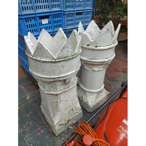 1389 - Three items to include two large clay chimney pots - approx. 31