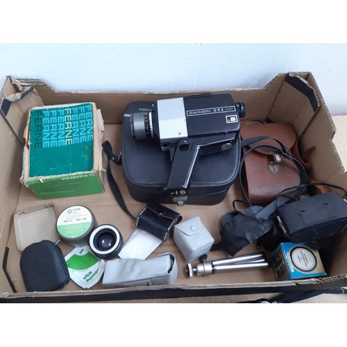 1186 - A box containing cameras and photography equipment to include Praktica LTL3, Olympus Trip 35,  late ... 