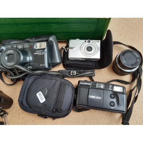 1188 - A box containing cameras and photography equipment to include boxed Fujifilm Finepix J37 12.2mp digi... 