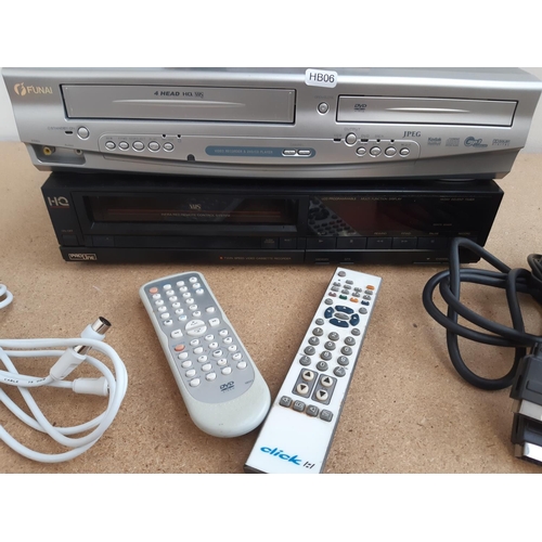 1052 - A box containing Proline 900XT twin speed VCR, Funai DBVR-7510S VCR/DVD player, selection of DVDs an... 