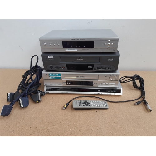 1055 - A box containing JVC HR-S6965 Nicam stereo VCR, Panasonic DVD-S29 CD/DVD player with remote control,... 