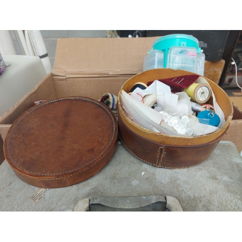 1141 - Two items, one cased vintage white New Home electric sewing machine with foot pedal and one box cont... 