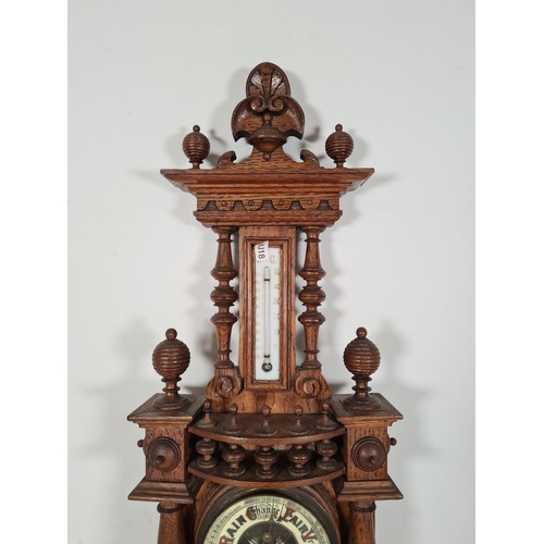 497 - A Victorian oak aneroid barometer - approx. 61cm high x 24cm wide