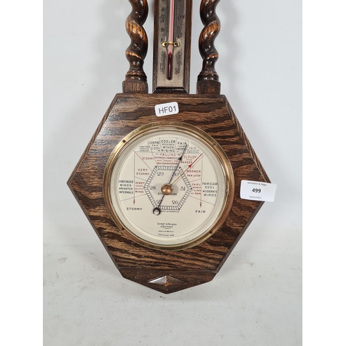 499 - A vintage carved oak Short & Mason of London barometer - approx. 51cm high x 24cm wide