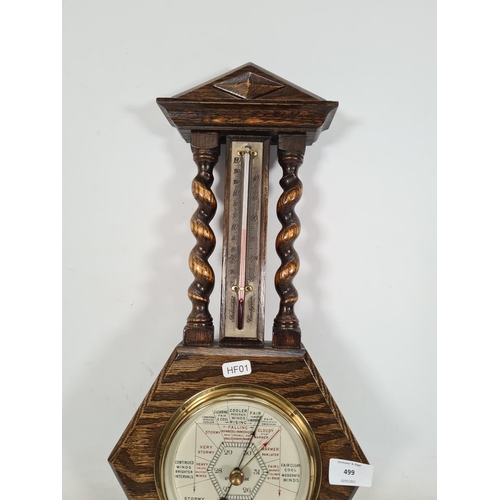 499 - A vintage carved oak Short & Mason of London barometer - approx. 51cm high x 24cm wide