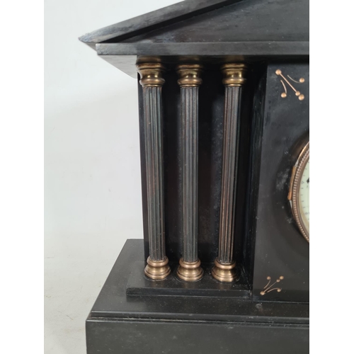 502 - A Victorian slate chiming mantle clock with FMS (Mauthe) movement with pendulum - approx. 32cm high ... 