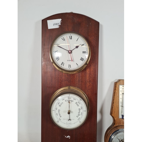 506 - Three items, one Hamilton-Marriott clock barometer, one oak Shortland smith's barometer and one Craf... 