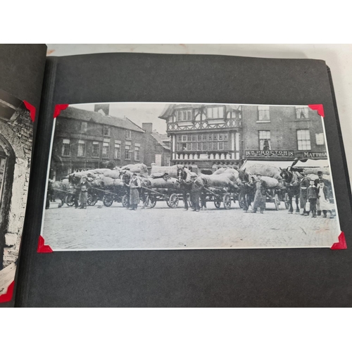 532 - A photo album containing a large collection of black & white photographs and postcards of old town L... 