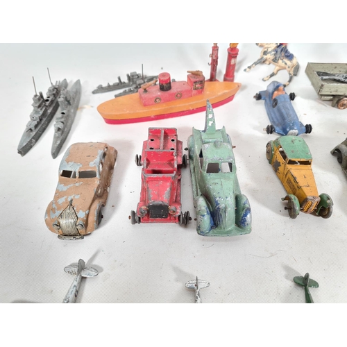 547 - A collection of vintage die cast vehicles and lead figurines to include Toby Toys 862 pick up truck,... 