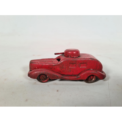 547a - Two tin plate clockwork toy vehicles, one DRGM Foreigh Z.4,8 tank and one red foreign armoured vehic... 