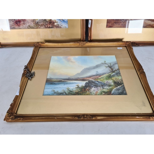 581 - Three various paintings, one gilt framed watercolour titled 'The Trout Stream' by E. Clarence - appr... 