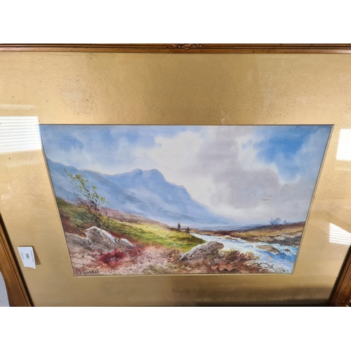 581 - Three various paintings, one gilt framed watercolour titled 'The Trout Stream' by E. Clarence - appr... 