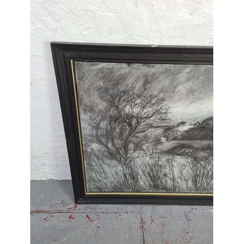 587 - A framed charcoal titled A Bad Day by David Hunt - approx. 126cm x 98.5cm including frame