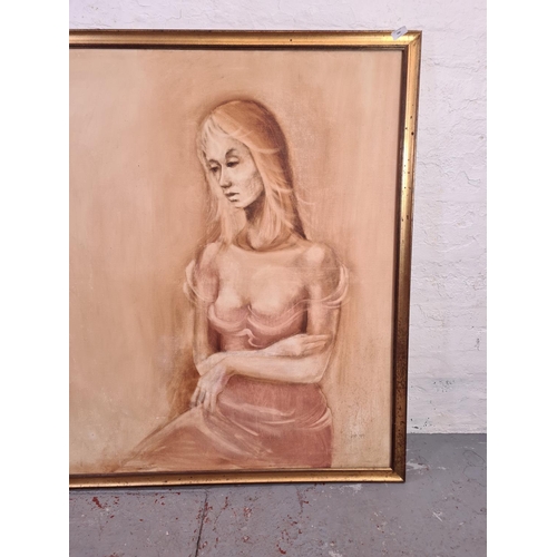 590 - A framed oil on canvas portrait of female signed lower right James Cullen - approx. 130cm x 125cm in... 