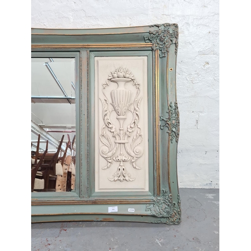 593 - A 19th century style grey and gilt framed bevelled edge wall mirror with two outer reproduction 1889... 