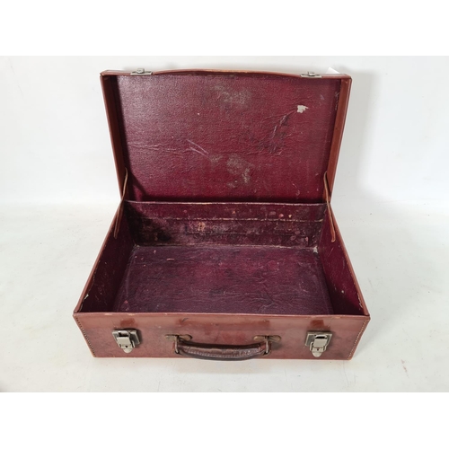 618 - Two items, one vintage brown leather briefcase and one inlaid mahogany jewellery box with Scottie do... 