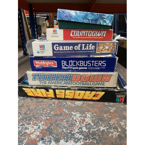 1446 - Six vintage board games to include Crossfire, Game Of Life,  Blockbusters, Countdown etc.