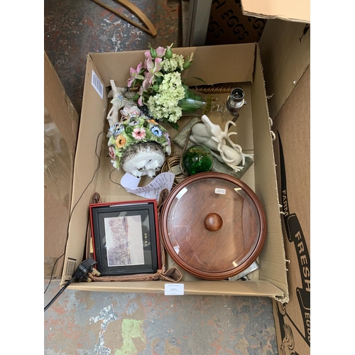 1471 - Two items, one TCM AM/FM radio and one box containing glass paperweight, ornaments, Chinese rosewood... 