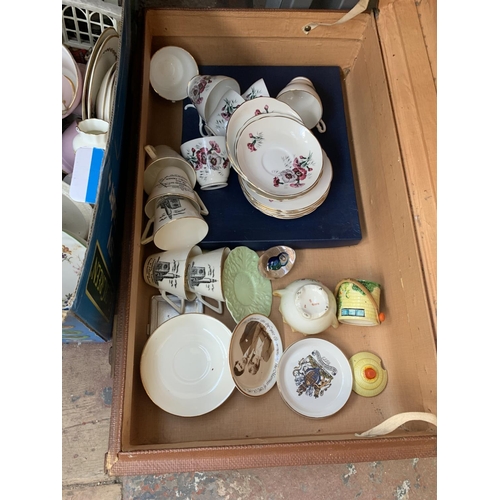 1484 - Four boxes and one suitcase containing Salisbury china, ornaments, glassware etc.