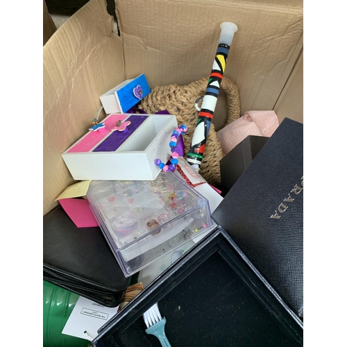 1510 - Three boxes containing books, soft toys, CDs, Rosen headphones etc.