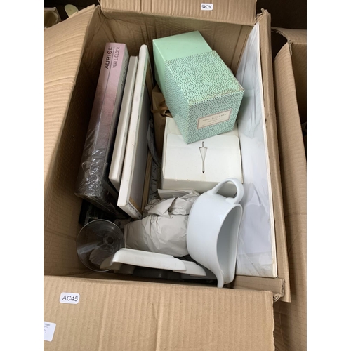 1515 - Three boxes containing pictures, ceramics, glassware, wall clock etc.