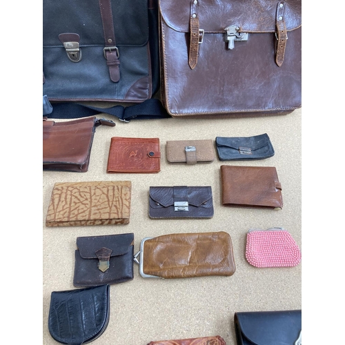 523 - Thirty various antique and vintage gents bags, wallets and cases to include leather, souvenir etc.