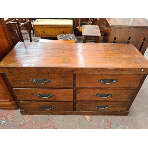 774E - A large Indonesian hardwood chest of six drawers - approx. 89cm high x 158cm wide x 57cm deep