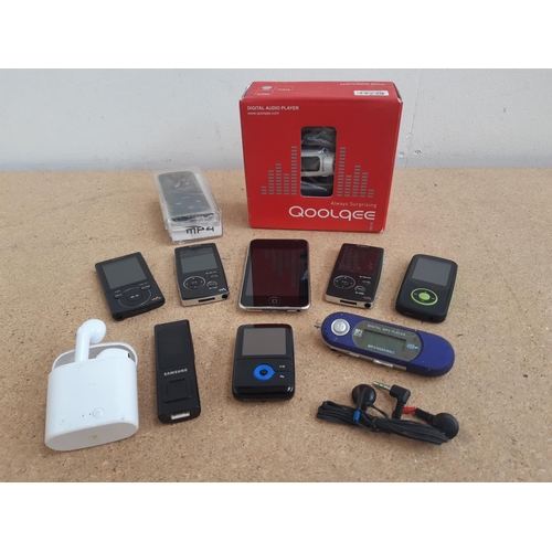 1013 - A box containing personal media devices to include three Sony Walkman digital media players (NWZ-A81... 