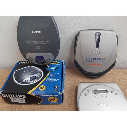 1014 - Six items, one boxed Philips AX1100/00 personal CD player, one Sony D-E305 Discman personal CD playe... 