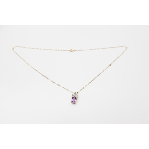 117 - A 9ct gold amethyst and diamond detail pendant 40cm necklace - approx. gross weight 1.3 grams