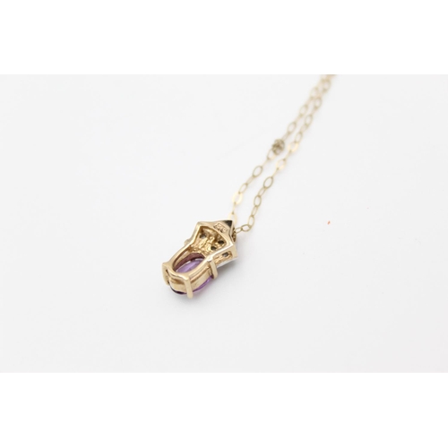 117 - A 9ct gold amethyst and diamond detail pendant 40cm necklace - approx. gross weight 1.3 grams