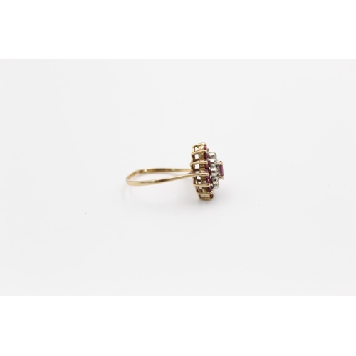 137 - A 9ct gold ruby and diamond cluster ring, size O ½  - approx. gross weight 2.2 grams