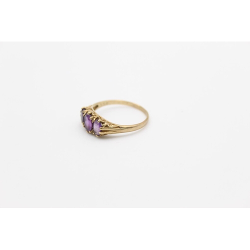 150 - A hallmarked Birmingham 9ct gold amethyst trilogy gypsy ring, size S - approx. gross weight 2.6 gram... 