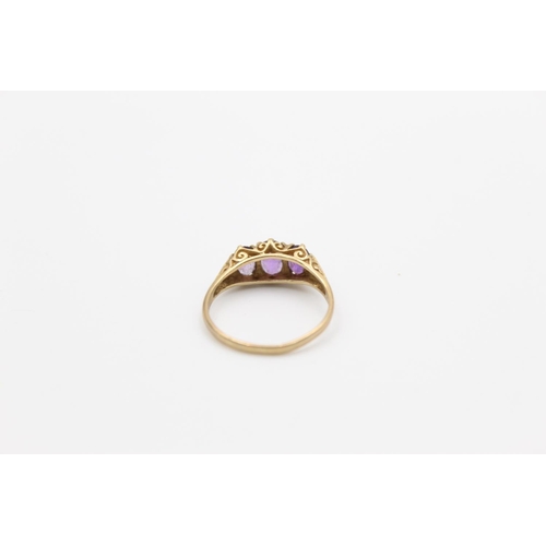 150 - A hallmarked Birmingham 9ct gold amethyst trilogy gypsy ring, size S - approx. gross weight 2.6 gram... 