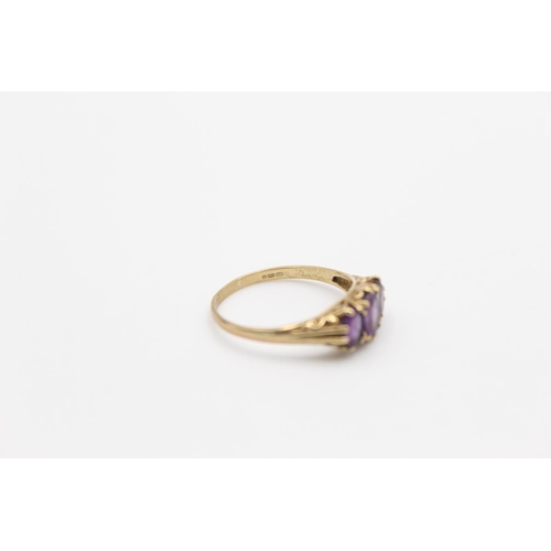 150 - A hallmarked Birmingham 9ct gold amethyst trilogy gypsy ring, size S - approx. gross weight 2.6 gram... 