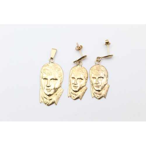 187 - A 9ct gold Elvis Presley pendant and earrings set - approx. gross weight 1.2 grams