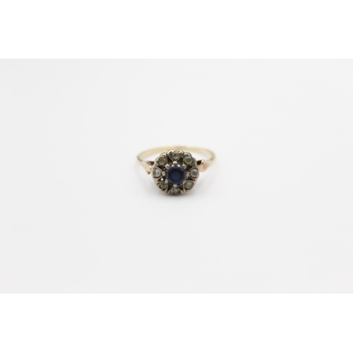 113 - A 9ct gold sapphire and diamond paste halo ring, size O ½ - approx. gross weight 2.4 grams