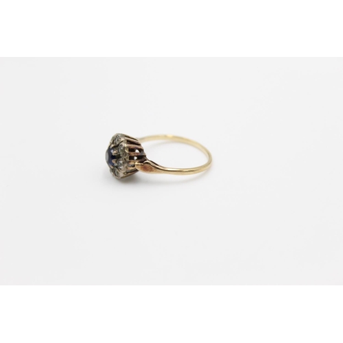 113 - A 9ct gold sapphire and diamond paste halo ring, size O ½ - approx. gross weight 2.4 grams