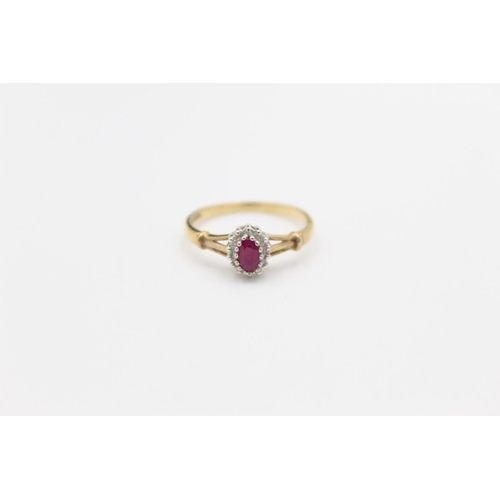 119 - A 9ct gold diamond and ruby halo ring, size P ½ - approx. gross weight 2.1 grams