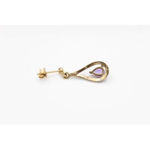 188 - A pair of 9ct gold diamond and amethyst drop earrings - approx. gross weight 2.3 grams