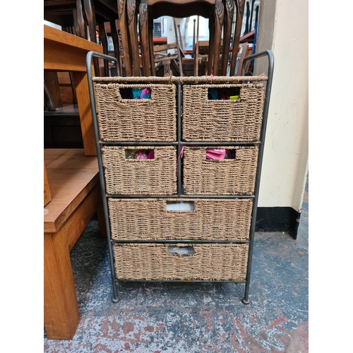 1107 - A modern wicker and wrought iron bathroom chest of six drawers