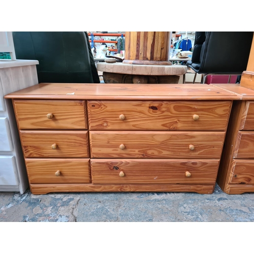 1114 - A modern pine chest of six drawers - approx. 62cm high x 118cm wide x 43cm deep