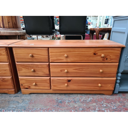 1115 - A modern pine chest of six drawers - approx. 62cm high x 118cm wide x 43cm deep