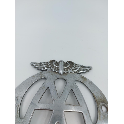 538 - A vintage AA chrome car badge - serial no. 9E13884