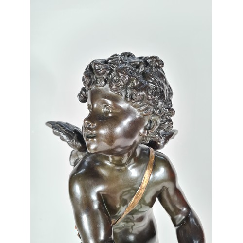 457 - A 19th century French Auguste Moreau (1834-1917) bronze cupid with gilded bow & arrow detail and sig... 