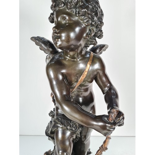 457 - A 19th century French Auguste Moreau (1834-1917) bronze cupid with gilded bow & arrow detail and sig... 