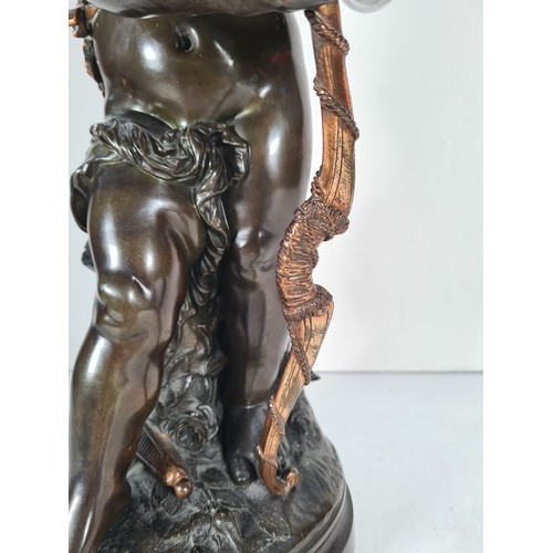 457 - A 19th century French Auguste Moreau (1834-1917) bronze cupid with gilded bow & arrow detail and sig... 