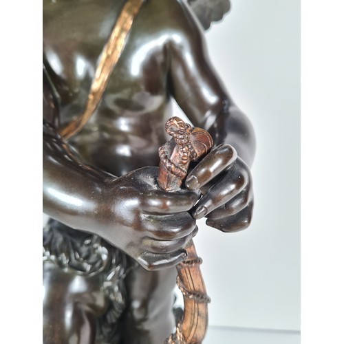 457 - A 19th century French Auguste Moreau (1834-1917) bronze cupid with gilded bow & arrow detail and sig... 