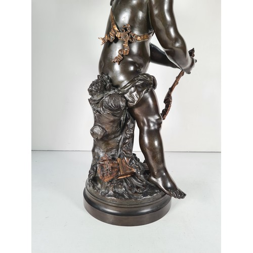 457 - A 19th century French Auguste Moreau (1834-1917) bronze cupid with gilded bow & arrow detail and sig... 