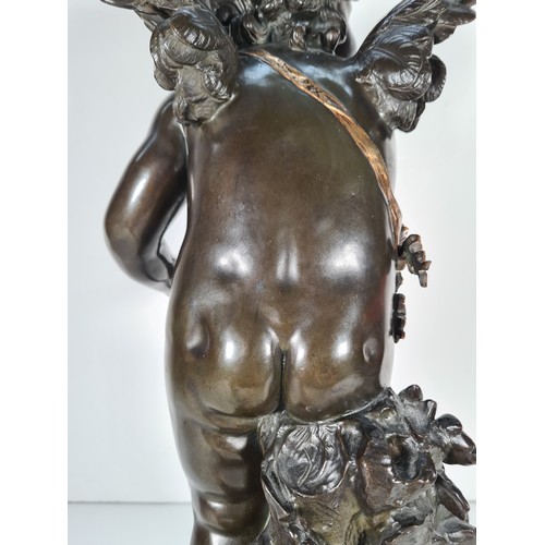 457 - A 19th century French Auguste Moreau (1834-1917) bronze cupid with gilded bow & arrow detail and sig... 